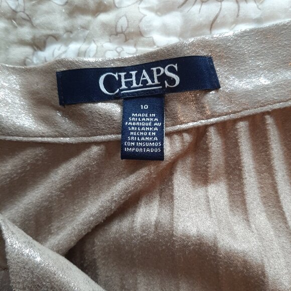 CHAPS Shiny Gold Metallic Flowy Pleated Accordion Fold Midi Skirt - Size Medium - Picture 8 of 12